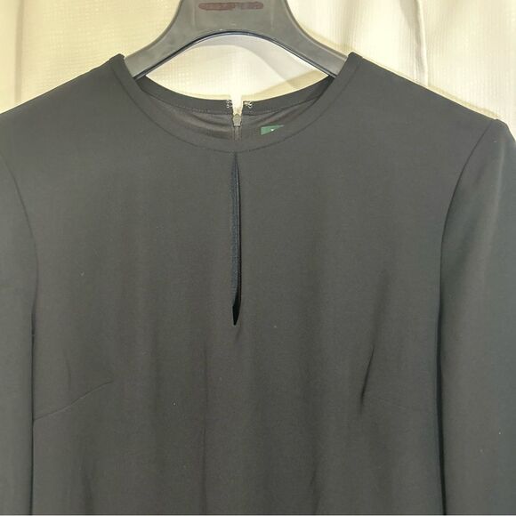 NWT LAUREN Ralph Lauren Isaak Crepe Keyhole Dress Sz 14 Solid Black Long Sleeve - Picture 2 of 10